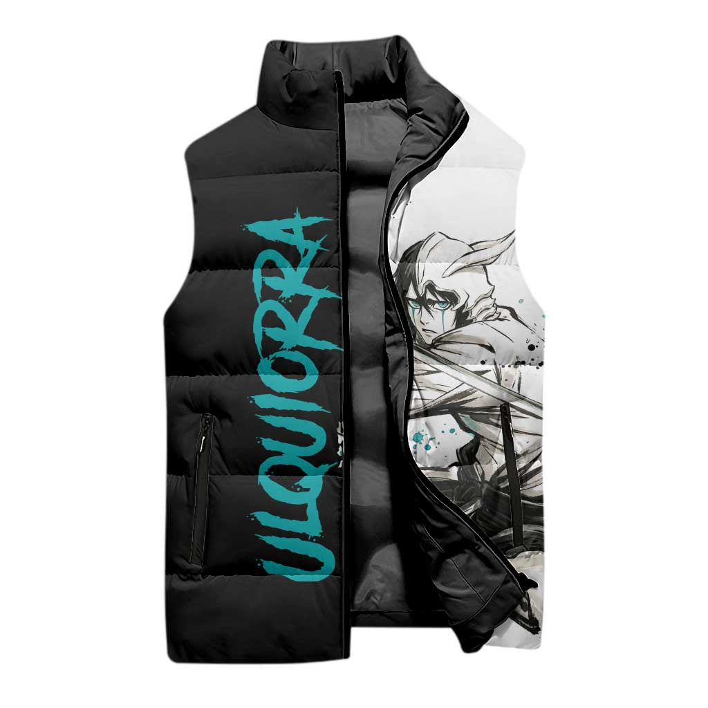 Personalized Ulquiorra Cifer Sleeveless Puffer Jacket Ink Splash Anime Brush Style