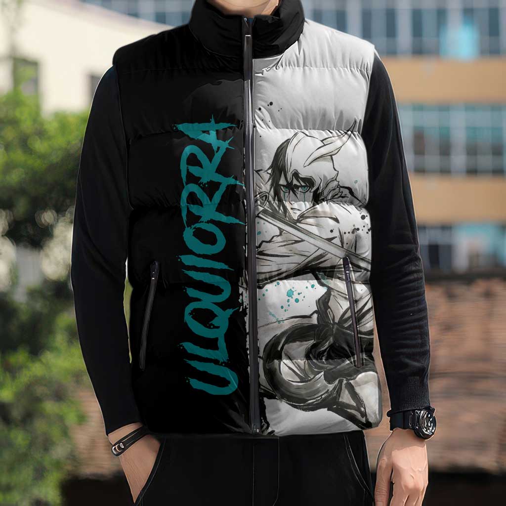 Personalized Ulquiorra Cifer Sleeveless Puffer Jacket Ink Splash Anime Brush Style
