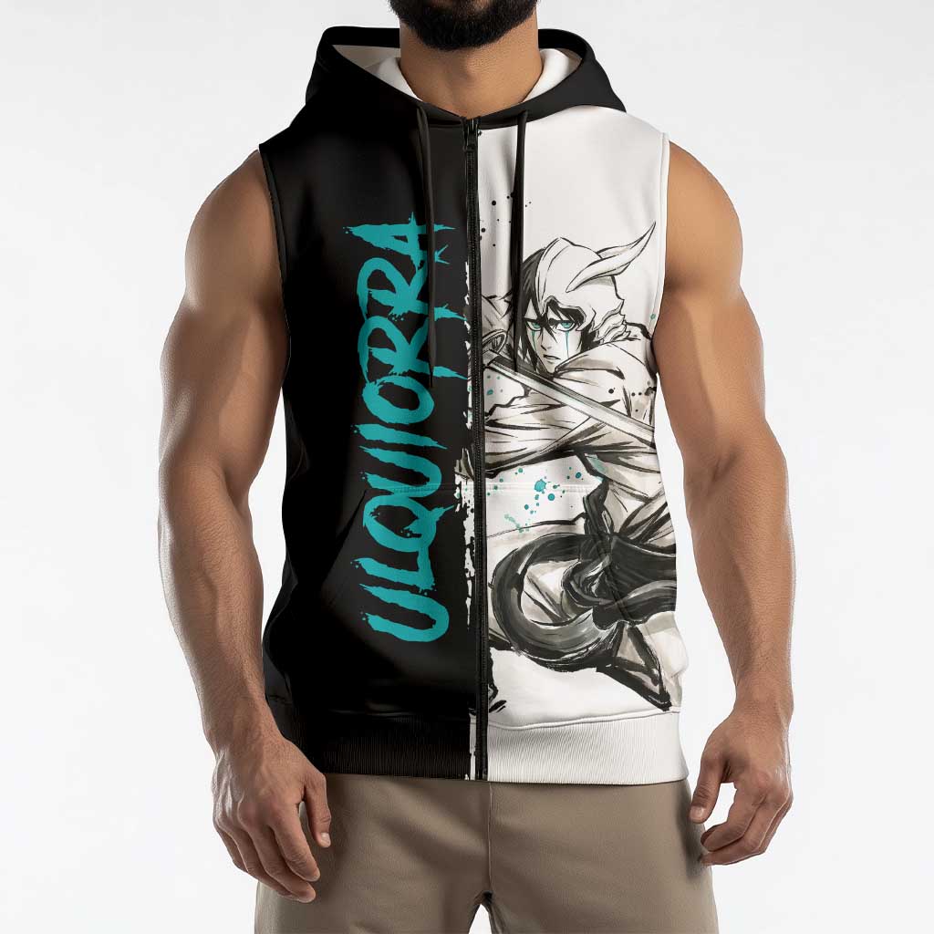 Personalized Ulquiorra Cifer Sleeveless Zip Hoodie Ink Splash Anime Brush Style