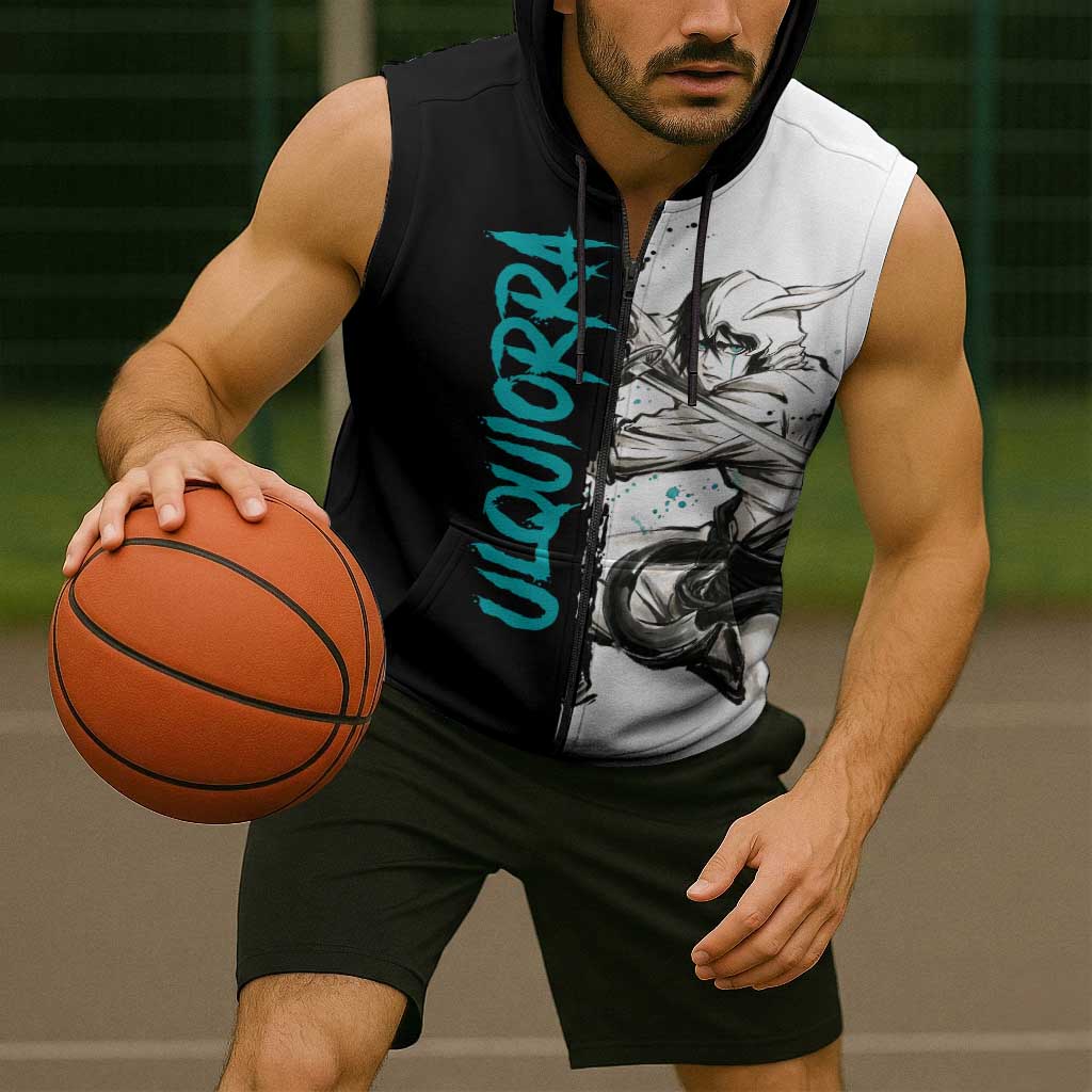 Personalized Ulquiorra Cifer Sleeveless Zip Hoodie Ink Splash Anime Brush Style