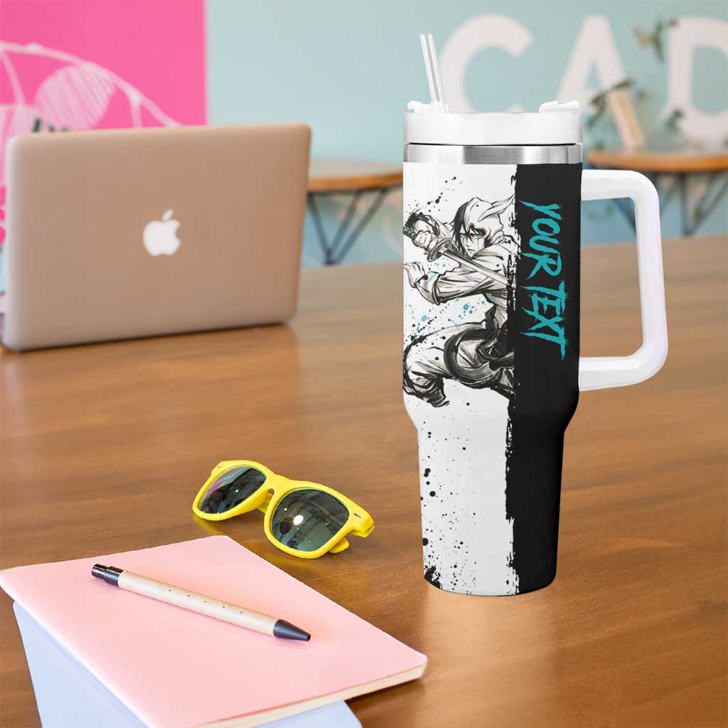 Personalized Ulquiorra Cifer Tumbler With Handle Ink Splash Anime Brush Style