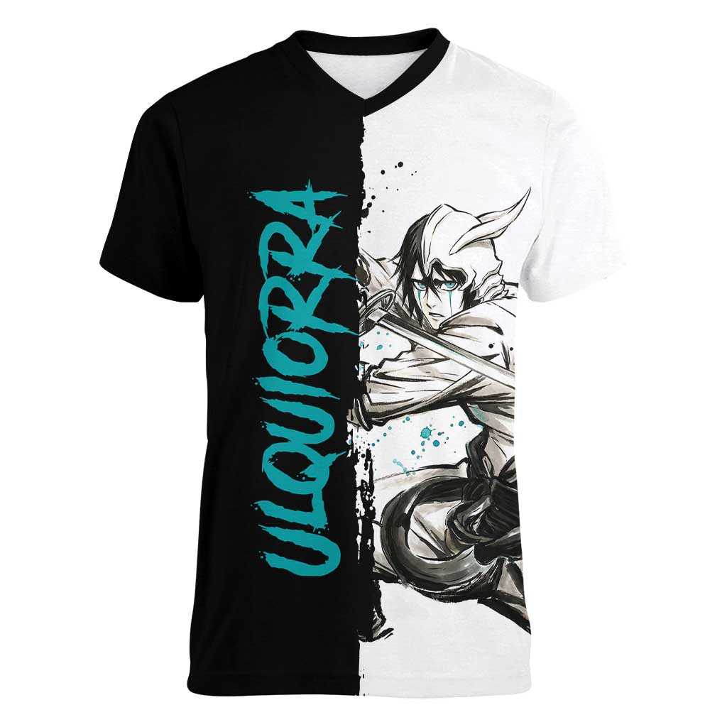 Personalized Ulquiorra Cifer Women V-Neck T-Shirt Ink Splash Anime Brush Style