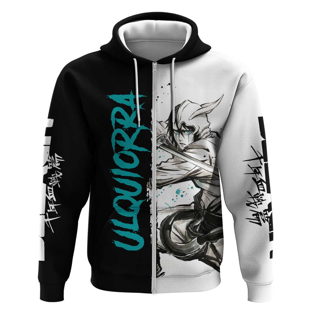 Personalized Ulquiorra Cifer Zip Hoodie Ink Splash Anime Brush Style