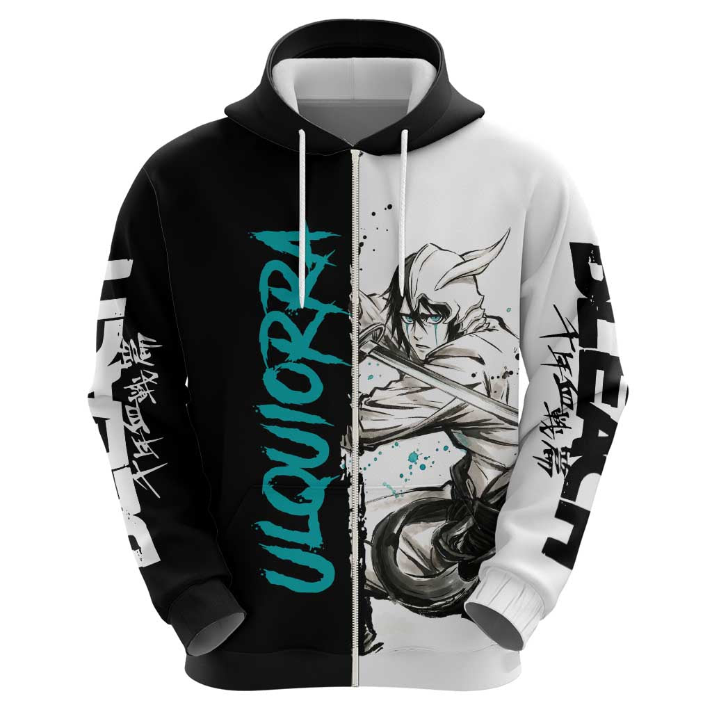 Personalized Ulquiorra Cifer Zip Hoodie Ink Splash Anime Brush Style