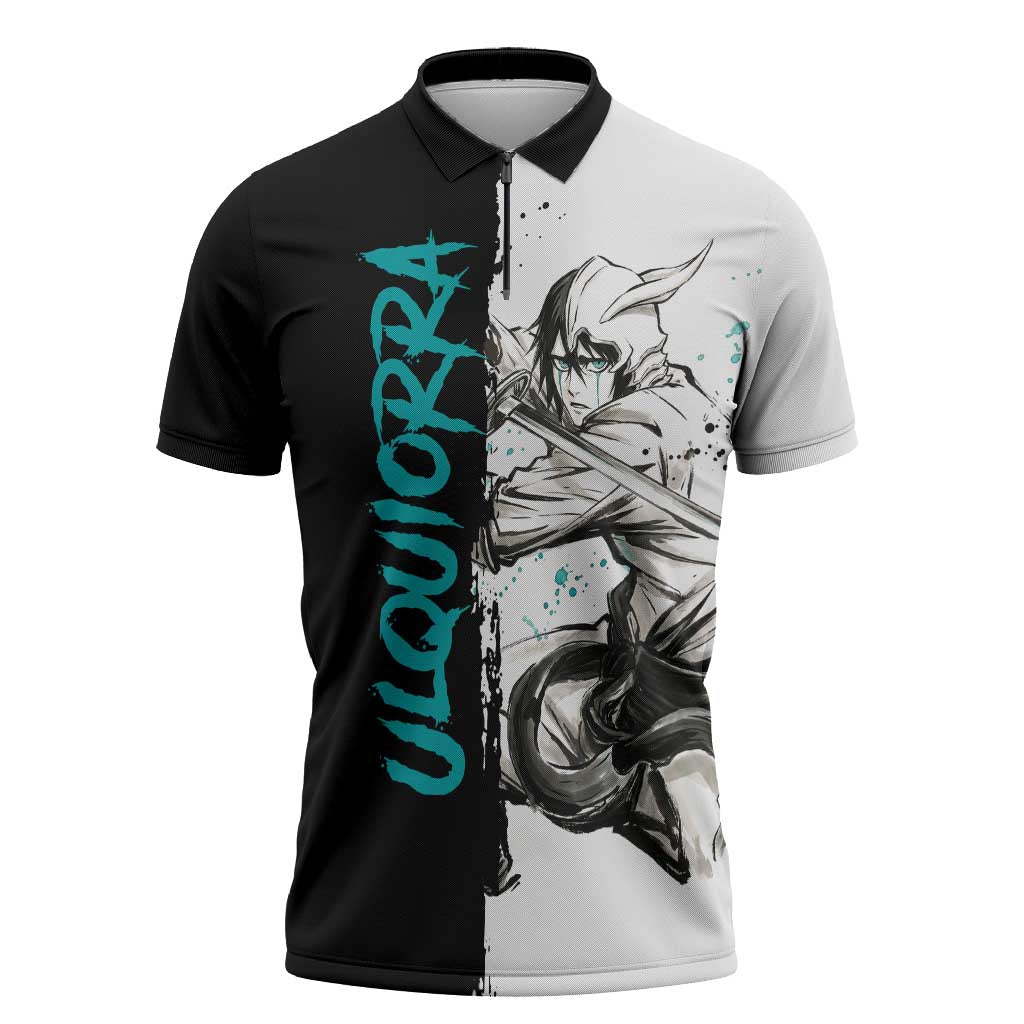 Personalized Ulquiorra Cifer Zipper Polo Shirt Ink Splash Anime Brush Style