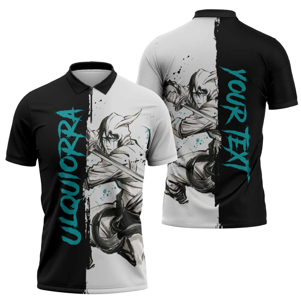 Personalized Ulquiorra Cifer Zipper Polo Shirt Ink Splash Anime Brush Style