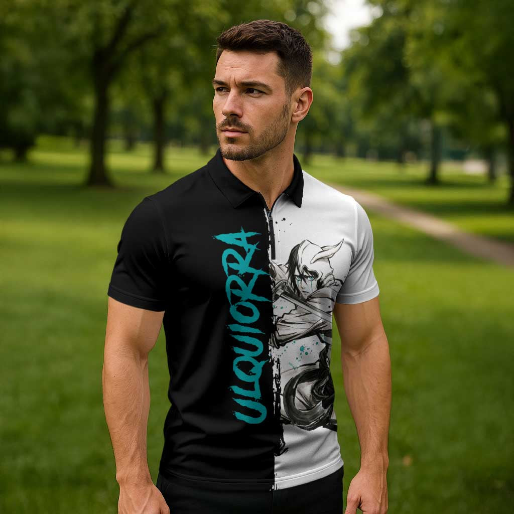 Personalized Ulquiorra Cifer Zipper Polo Shirt Ink Splash Anime Brush Style