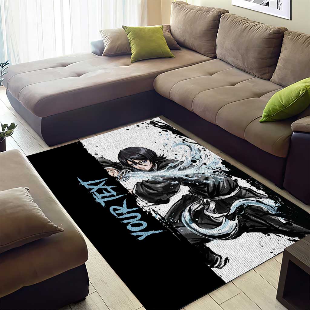 Personalized Rukia Kuchiki Area Rug Ink Splash Anime Brush Style