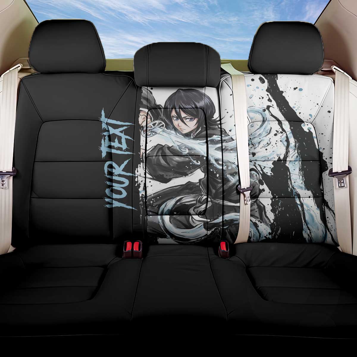 Personalized Rukia Kuchiki Back Car Seat Cover Ink Splash Anime Brush Style
