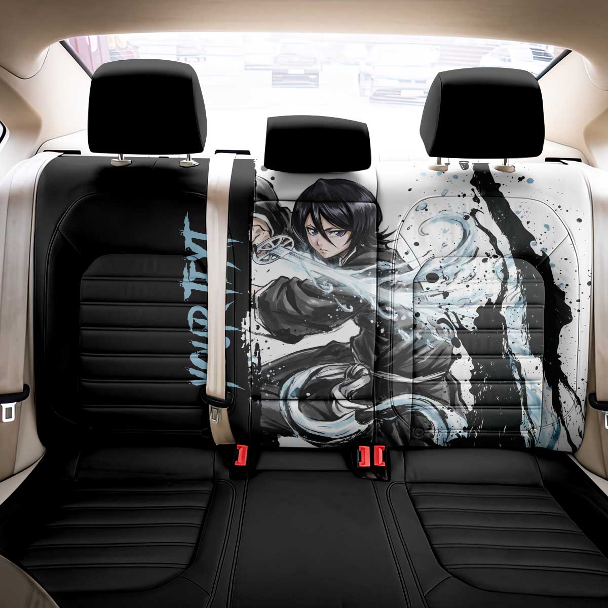 Personalized Rukia Kuchiki Back Car Seat Cover Ink Splash Anime Brush Style