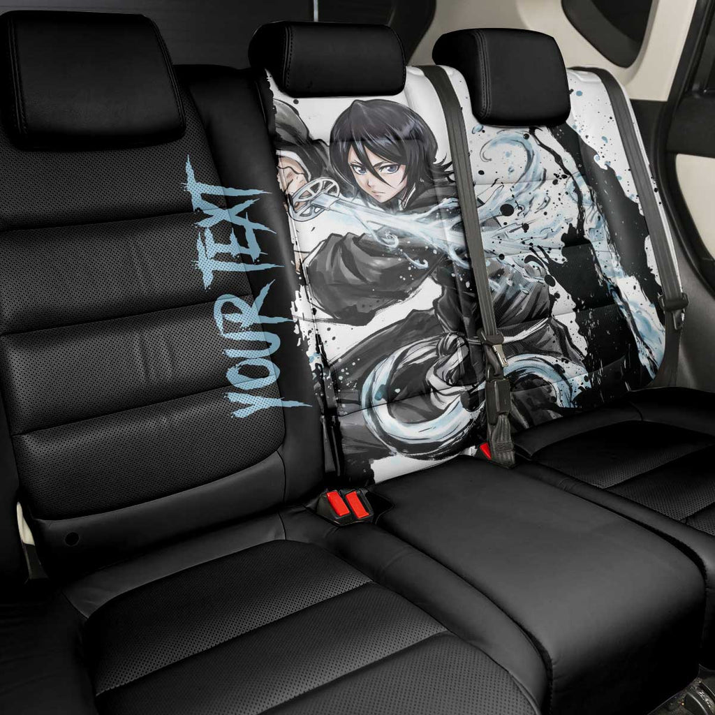 Personalized Rukia Kuchiki Back Car Seat Cover Ink Splash Anime Brush Style