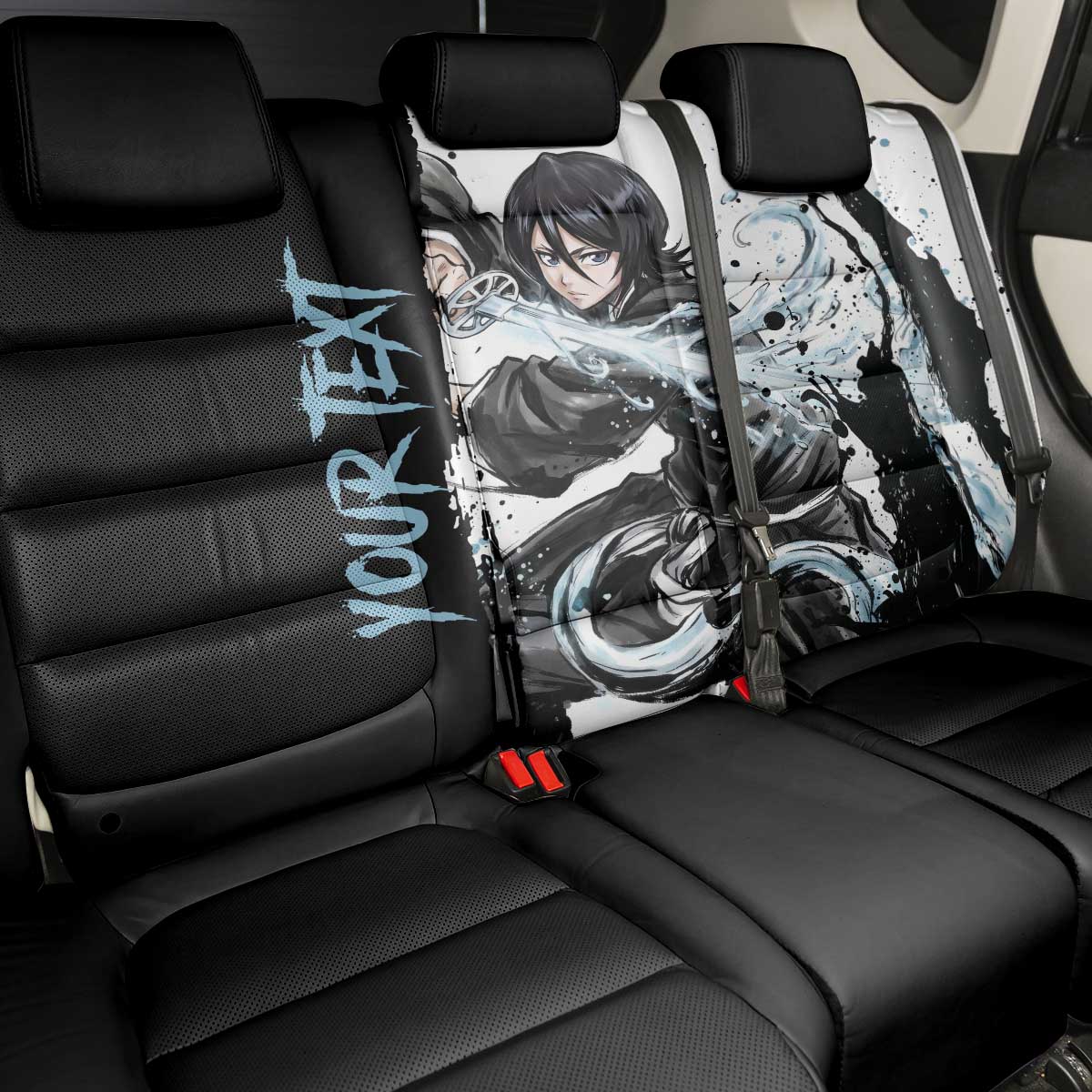 Personalized Rukia Kuchiki Back Car Seat Cover Ink Splash Anime Brush Style