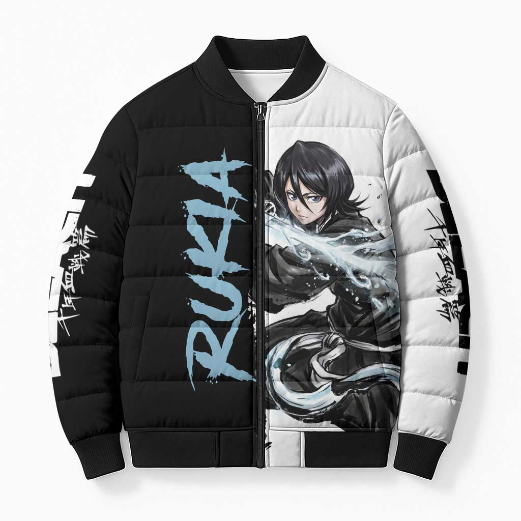 Personalized Rukia Kuchiki Bomber Puffer Jacket Ink Splash Anime Brush Style