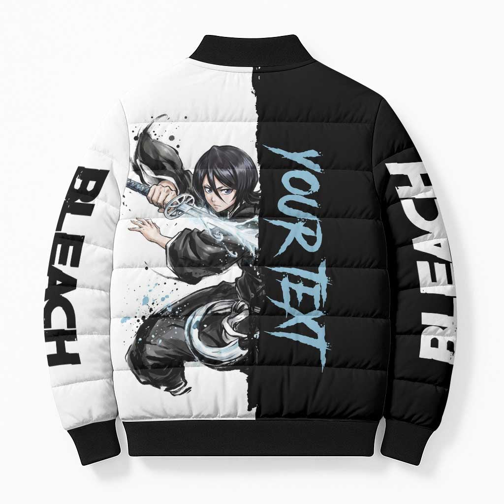 Personalized Rukia Kuchiki Bomber Puffer Jacket Ink Splash Anime Brush Style