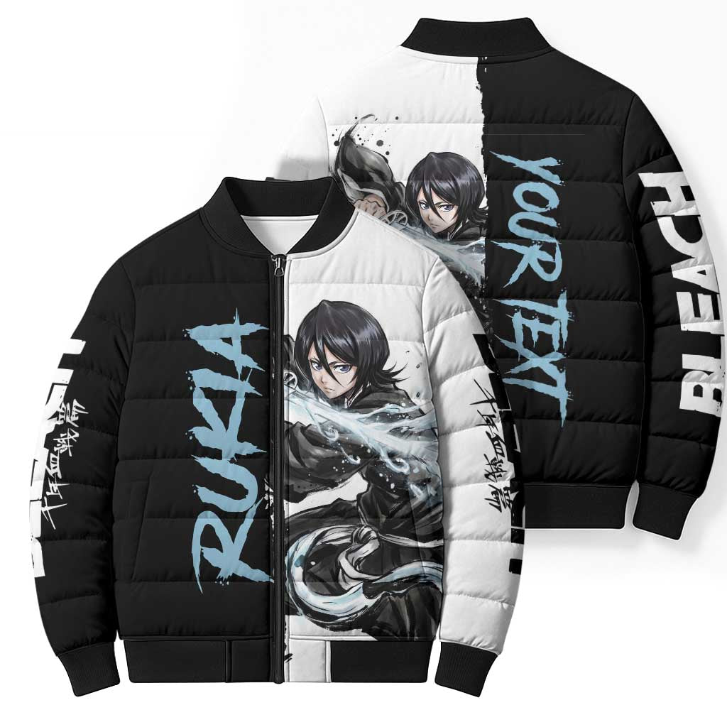 Personalized Rukia Kuchiki Bomber Puffer Jacket Ink Splash Anime Brush Style