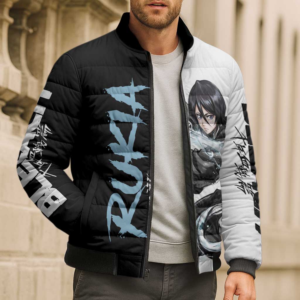 Personalized Rukia Kuchiki Bomber Puffer Jacket Ink Splash Anime Brush Style