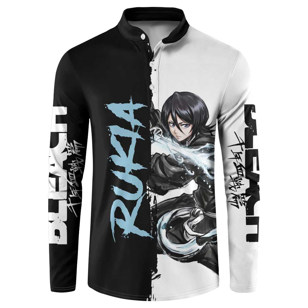 Personalized Rukia Kuchiki Button Sweatshirt Ink Splash Anime Brush Style