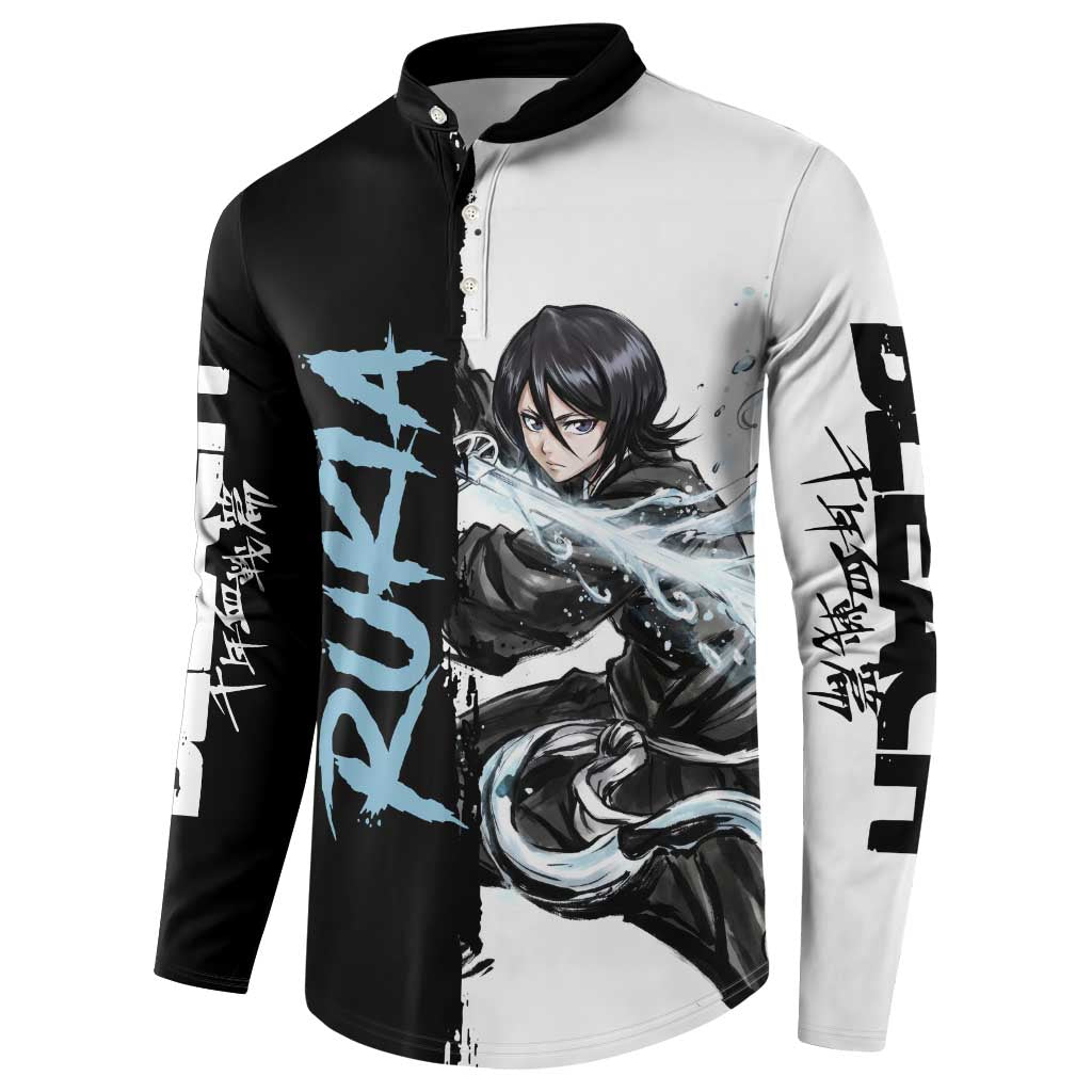 Personalized Rukia Kuchiki Button Sweatshirt Ink Splash Anime Brush Style