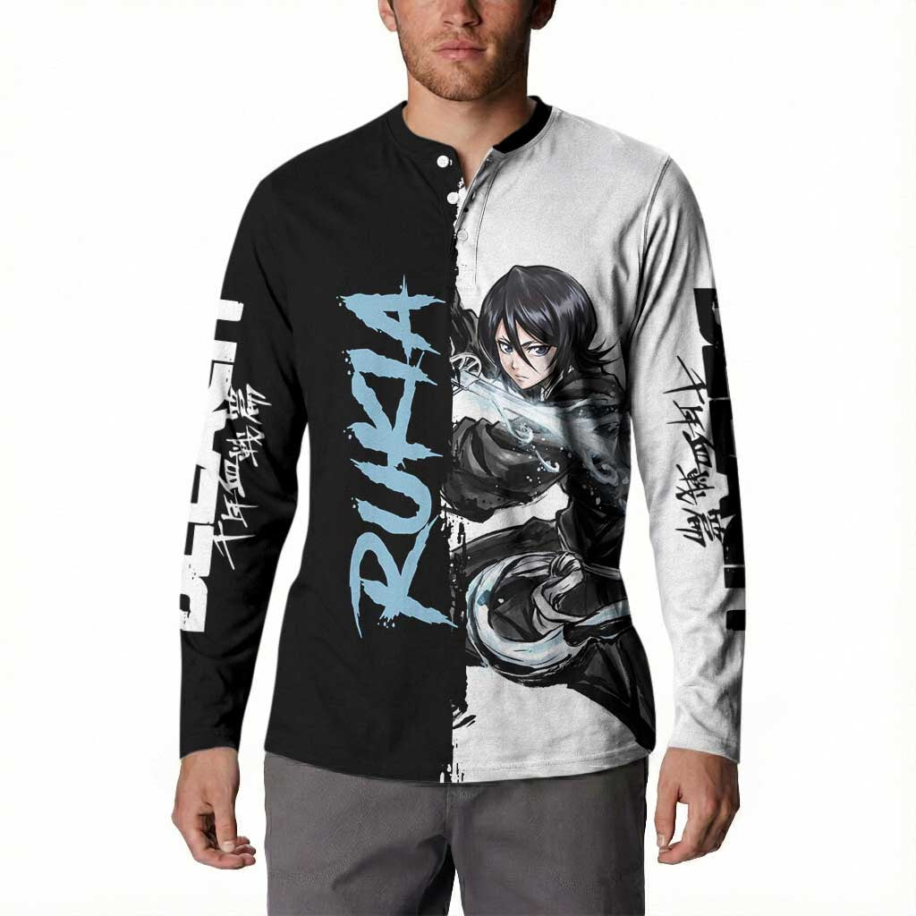 Personalized Rukia Kuchiki Button Sweatshirt Ink Splash Anime Brush Style