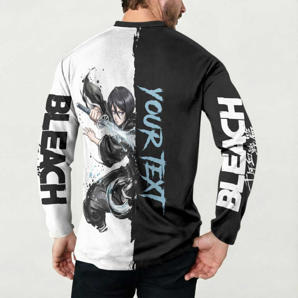Personalized Rukia Kuchiki Button Sweatshirt Ink Splash Anime Brush Style