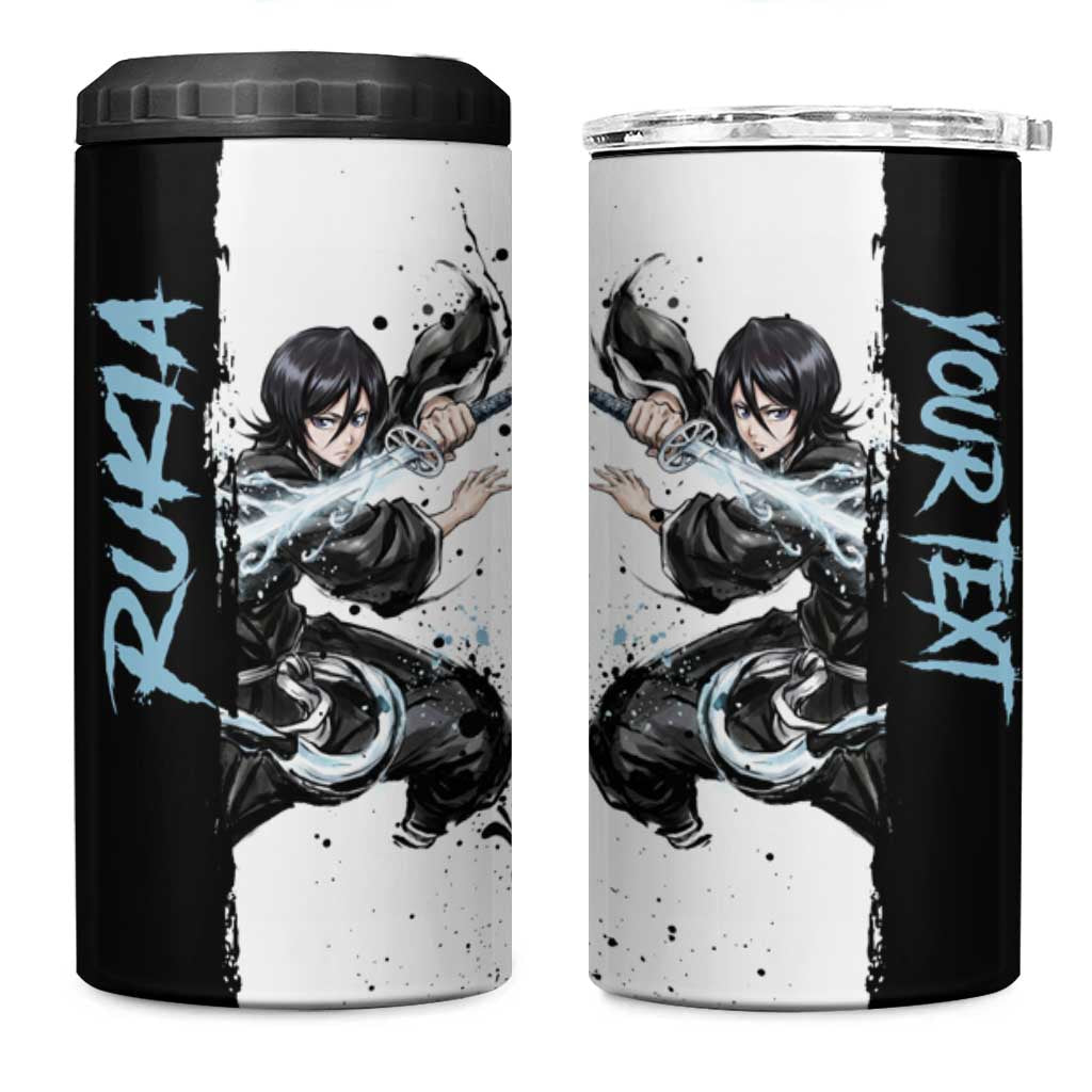 Personalized Rukia Kuchiki 4 in 1 Can Cooler Tumbler Ink Splash Anime Brush Style