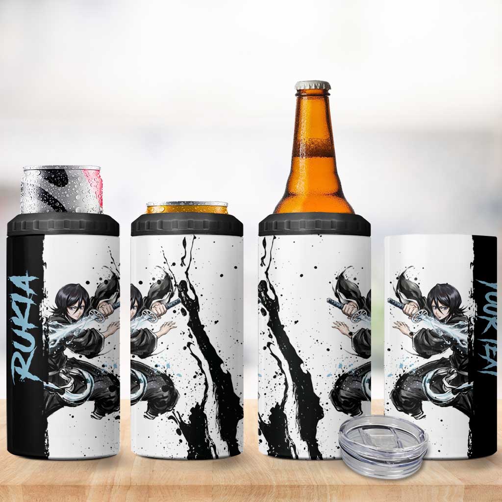 Personalized Rukia Kuchiki 4 in 1 Can Cooler Tumbler Ink Splash Anime Brush Style