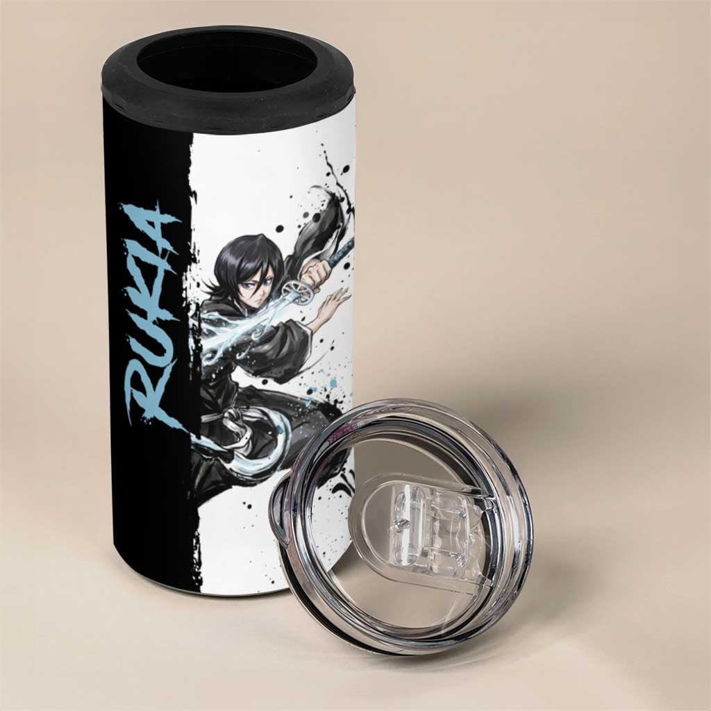 Personalized Rukia Kuchiki 4 in 1 Can Cooler Tumbler Ink Splash Anime Brush Style