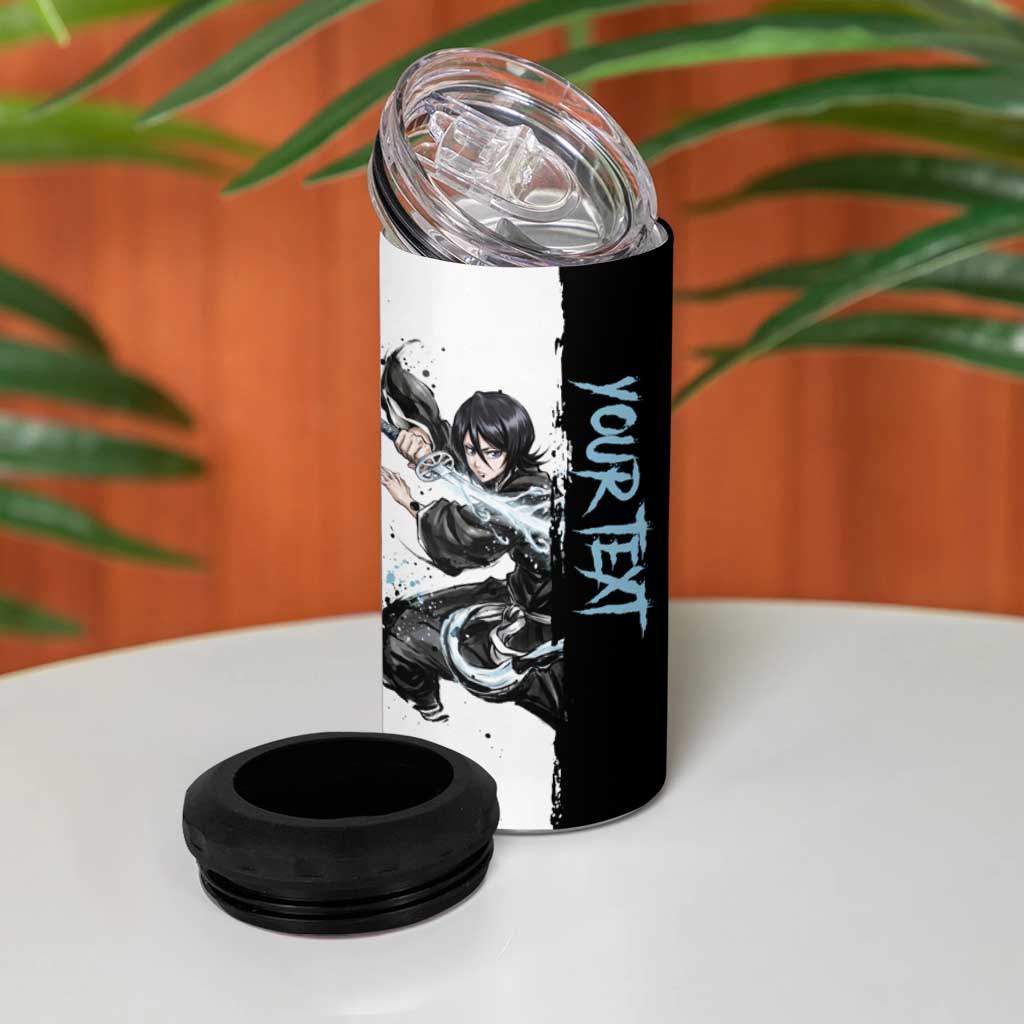Personalized Rukia Kuchiki 4 in 1 Can Cooler Tumbler Ink Splash Anime Brush Style