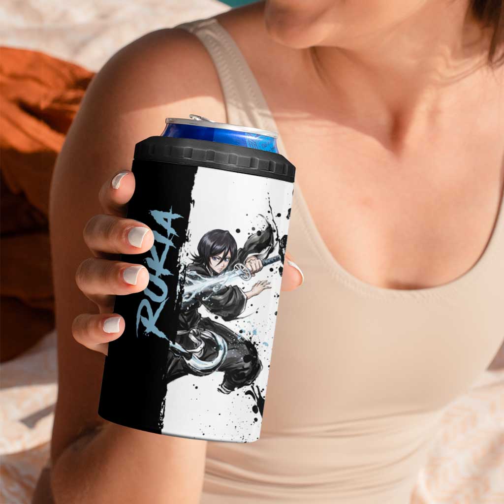 Personalized Rukia Kuchiki 4 in 1 Can Cooler Tumbler Ink Splash Anime Brush Style