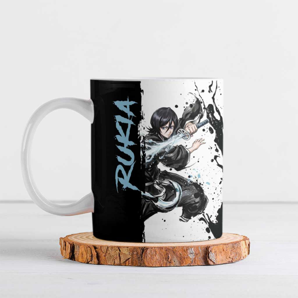 Personalized Rukia Kuchiki Ceramic Mug Ink Splash Anime Brush Style