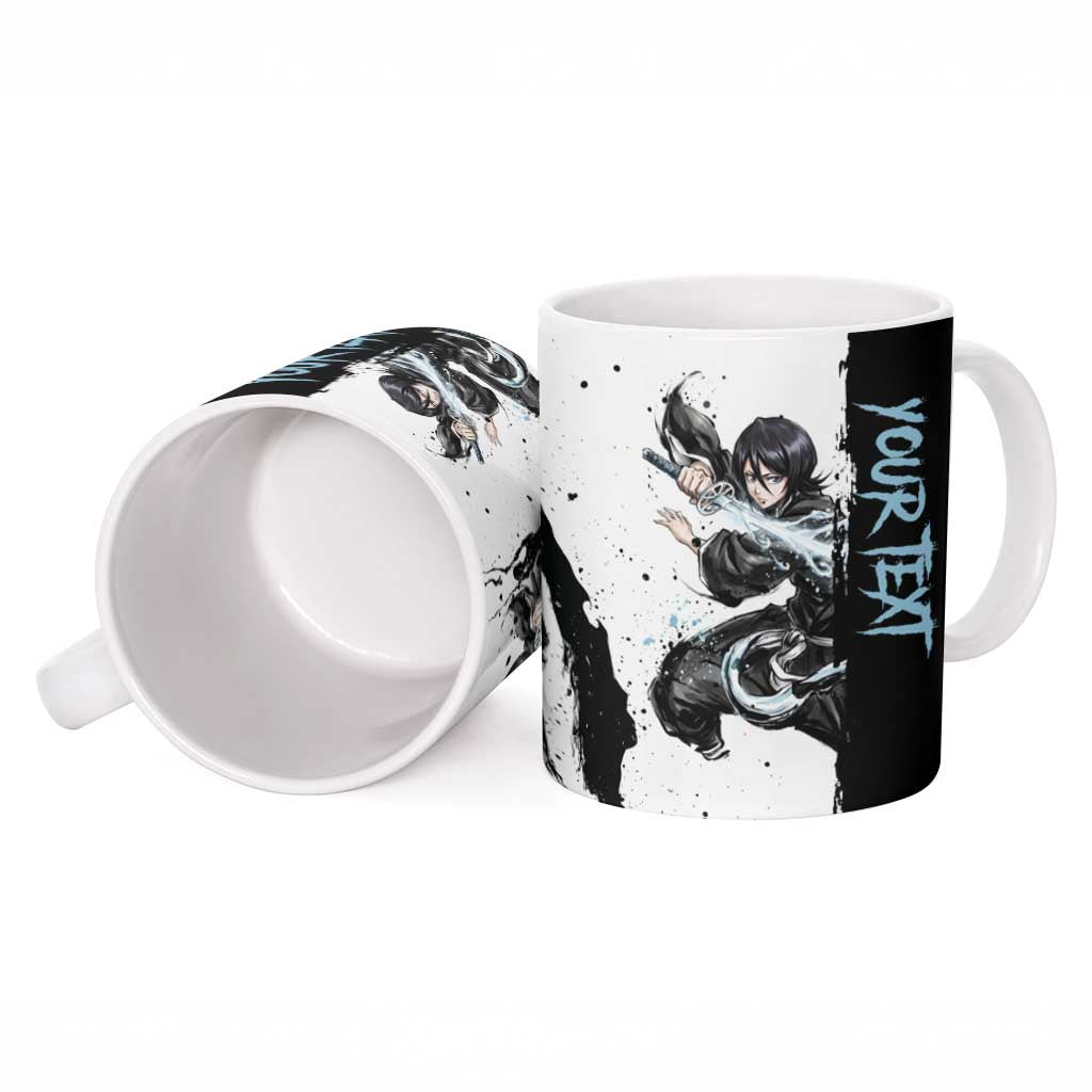 Personalized Rukia Kuchiki Ceramic Mug Ink Splash Anime Brush Style