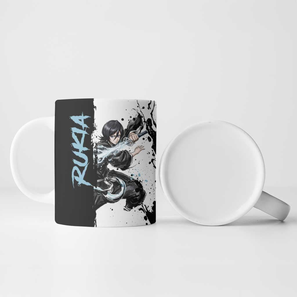 Personalized Rukia Kuchiki Ceramic Mug Ink Splash Anime Brush Style