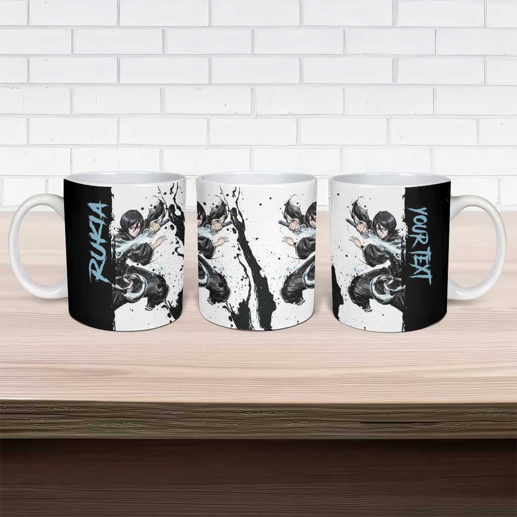 Personalized Rukia Kuchiki Ceramic Mug Ink Splash Anime Brush Style