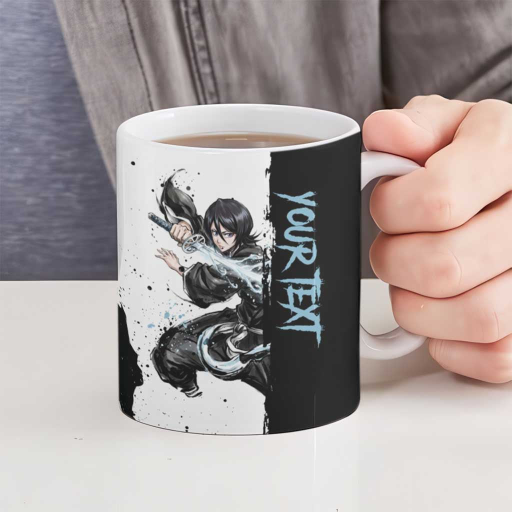 Personalized Rukia Kuchiki Ceramic Mug Ink Splash Anime Brush Style