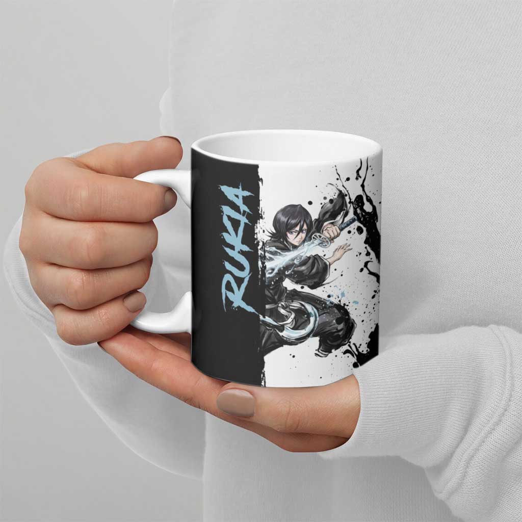 Personalized Rukia Kuchiki Ceramic Mug Ink Splash Anime Brush Style