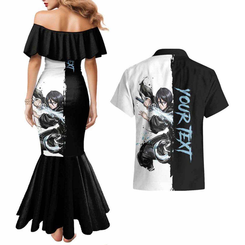 Personalized Rukia Kuchiki Couples Matching Mermaid Dress and Hawaiian Shirt Ink Splash Anime Brush Style