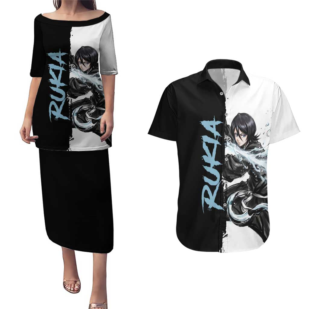 Personalized Rukia Kuchiki Couples Matching Puletasi and Hawaiian Shirt Ink Splash Anime Brush Style