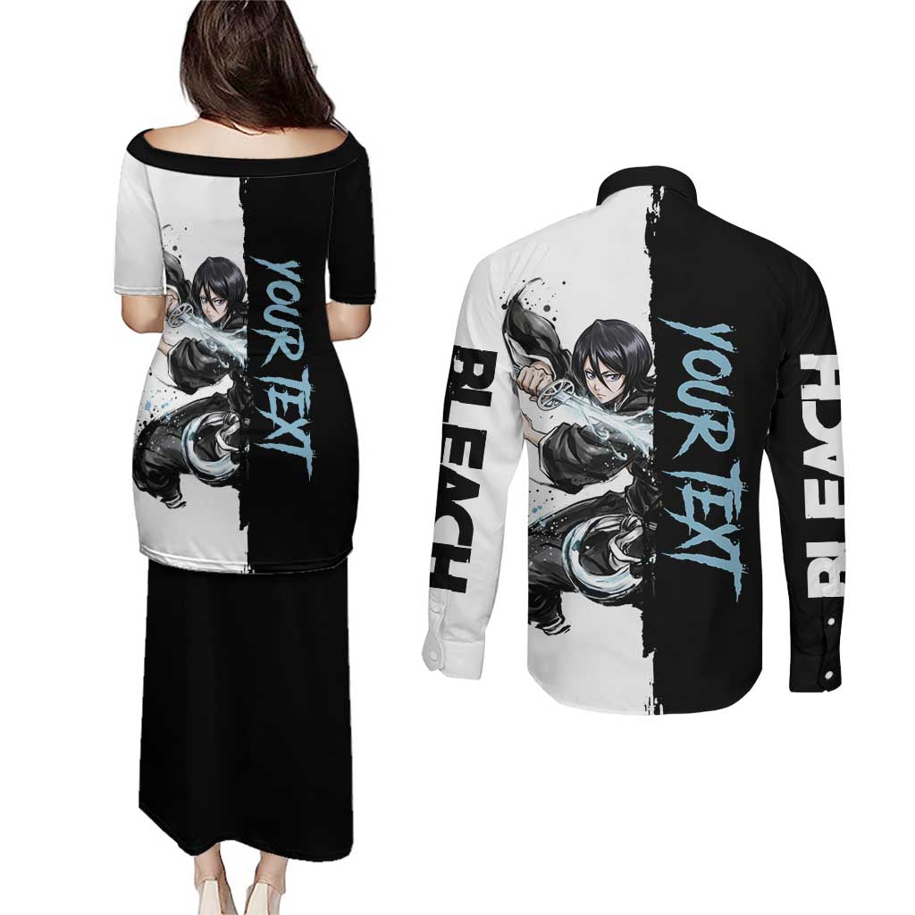 Personalized Rukia Kuchiki Couples Matching Puletasi and Long Sleeve Button Shirt Ink Splash Anime Brush Style