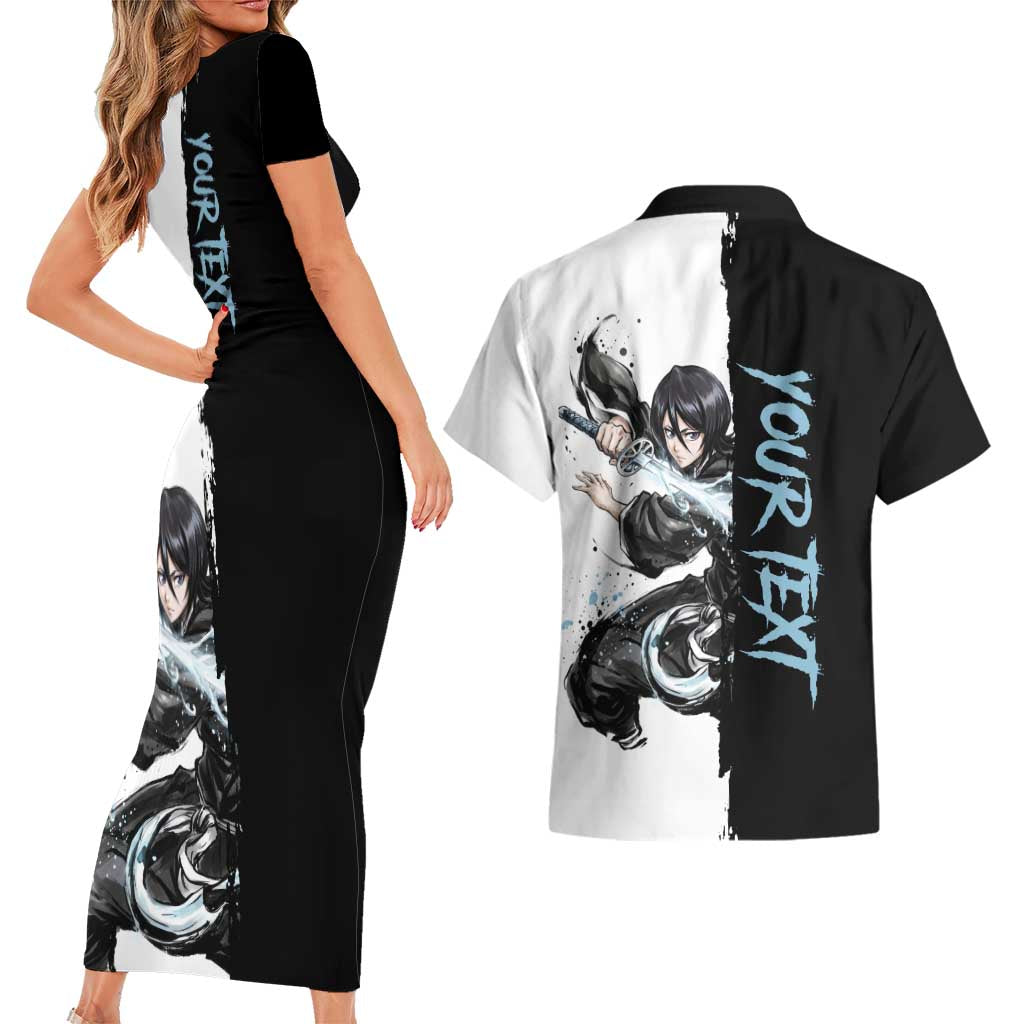 Personalized Rukia Kuchiki Couples Matching Short Sleeve Bodycon Dress and Hawaiian Shirt Ink Splash Anime Brush Style