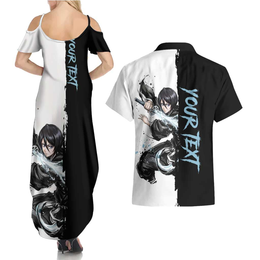 Personalized Rukia Kuchiki Couples Matching Summer Maxi Dress and Hawaiian Shirt Ink Splash Anime Brush Style