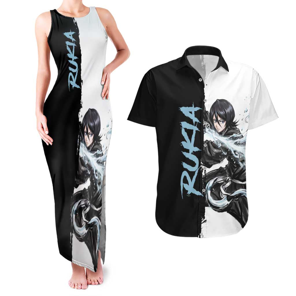 Personalized Rukia Kuchiki Couples Matching Tank Maxi Dress and Hawaiian Shirt Ink Splash Anime Brush Style