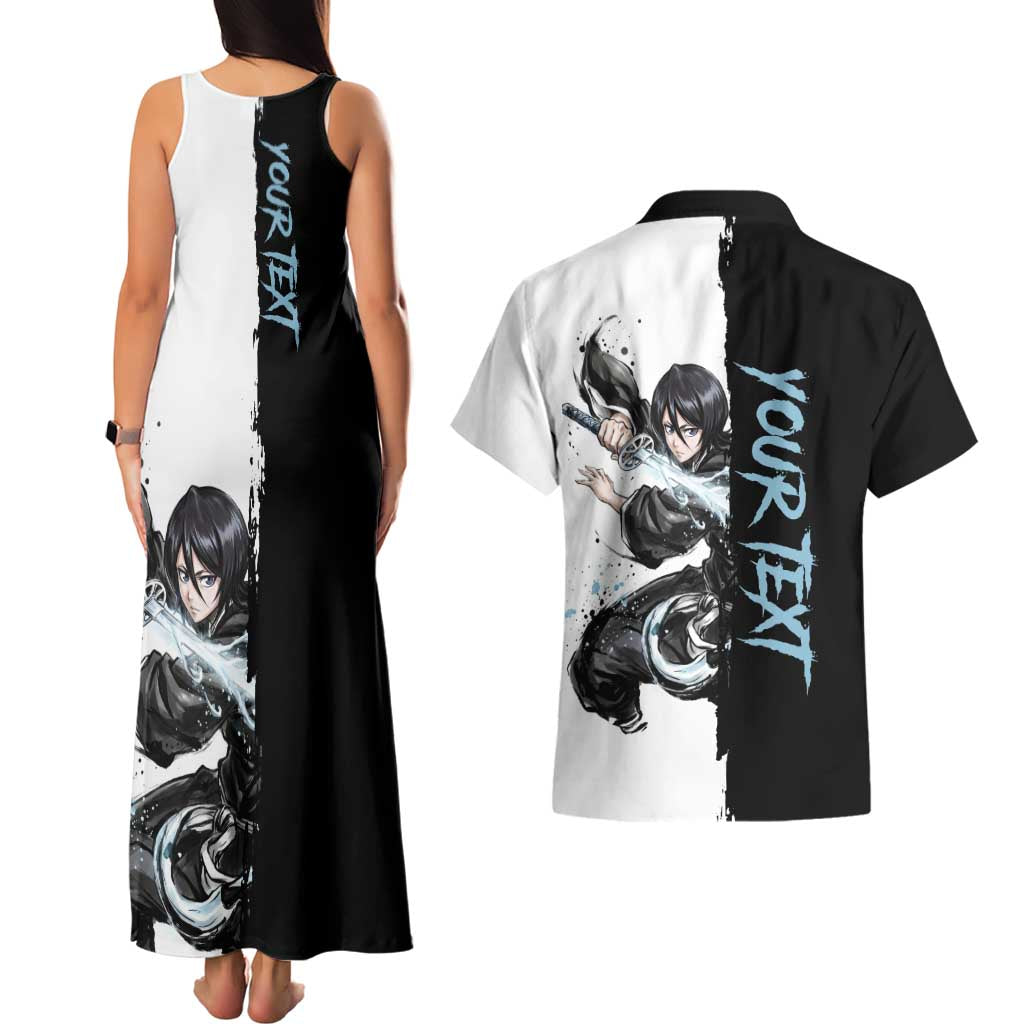 Personalized Rukia Kuchiki Couples Matching Tank Maxi Dress and Hawaiian Shirt Ink Splash Anime Brush Style