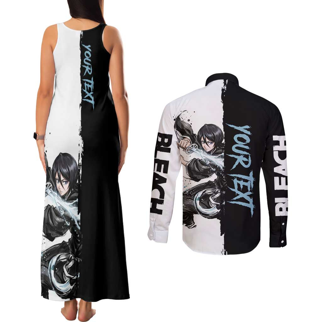 Personalized Rukia Kuchiki Couples Matching Tank Maxi Dress and Long Sleeve Button Shirt Ink Splash Anime Brush Style