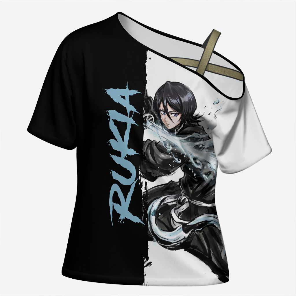 Personalized Rukia Kuchiki Cross Shoulder Shirt Ink Splash Anime Brush Style