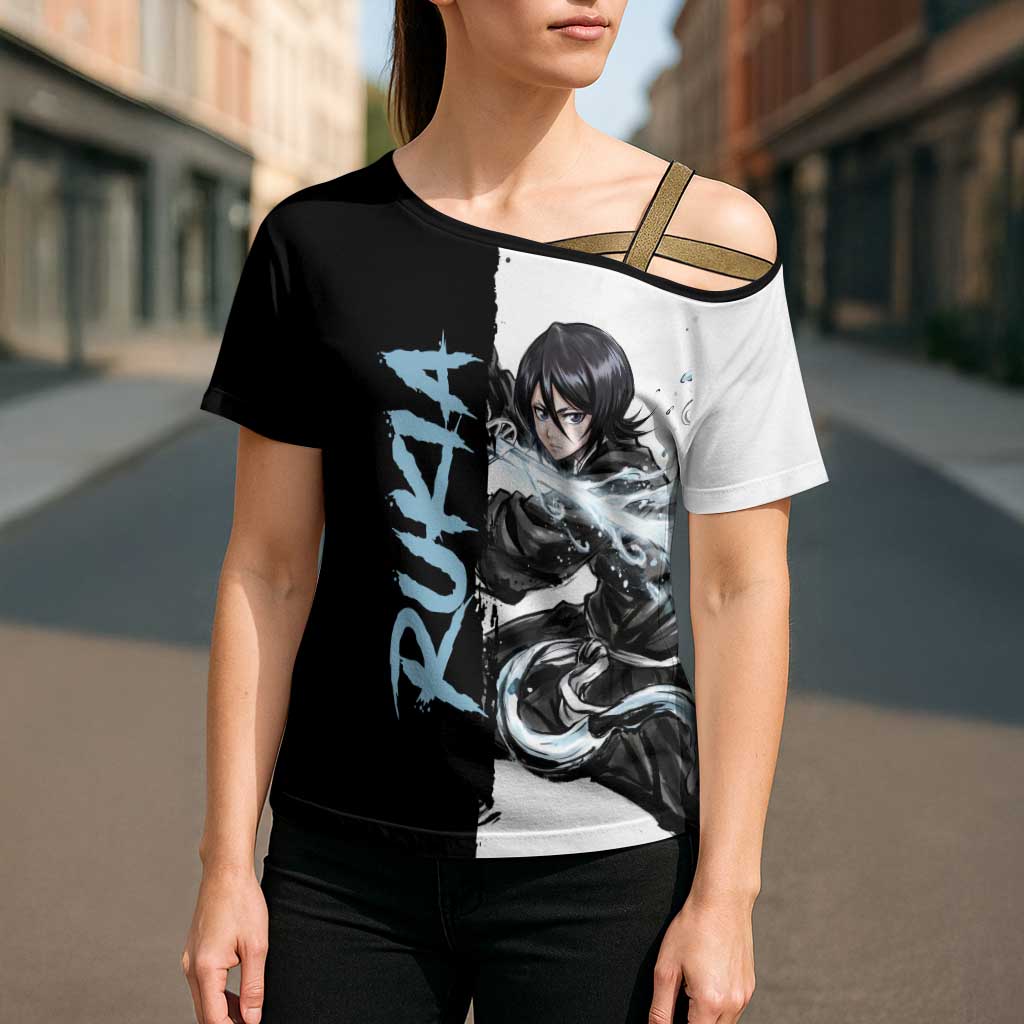 Personalized Rukia Kuchiki Cross Shoulder Shirt Ink Splash Anime Brush Style