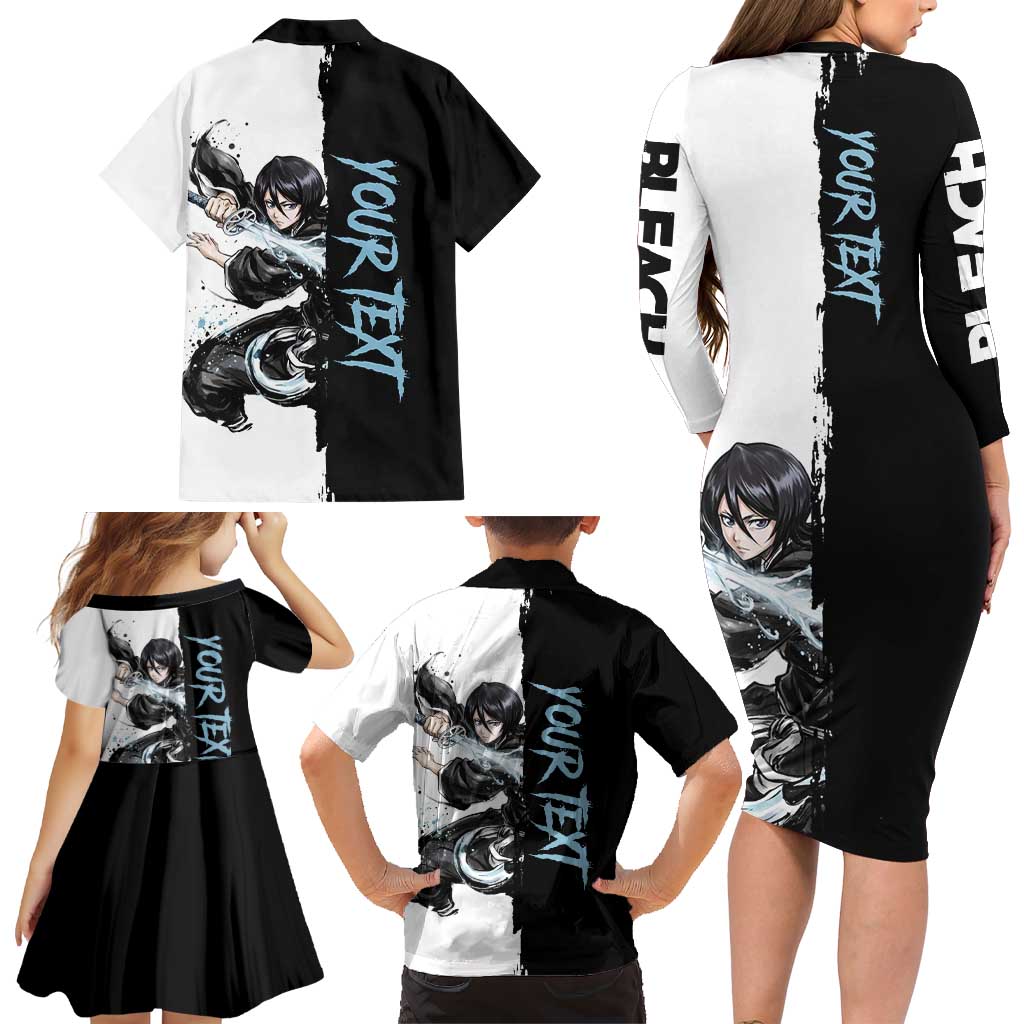 Personalized Rukia Kuchiki Family Matching Long Sleeve Bodycon Dress and Hawaiian Shirt Ink Splash Anime Brush Style