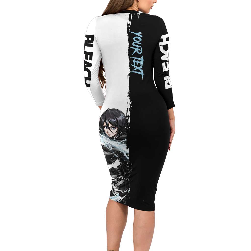 Personalized Rukia Kuchiki Family Matching Long Sleeve Bodycon Dress and Hawaiian Shirt Ink Splash Anime Brush Style