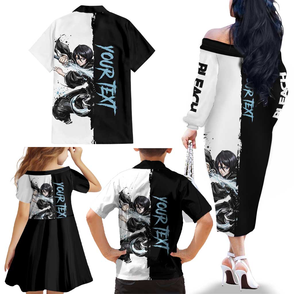 Personalized Rukia Kuchiki Family Matching Off The Shoulder Long Sleeve Dress and Hawaiian Shirt Ink Splash Anime Brush Style