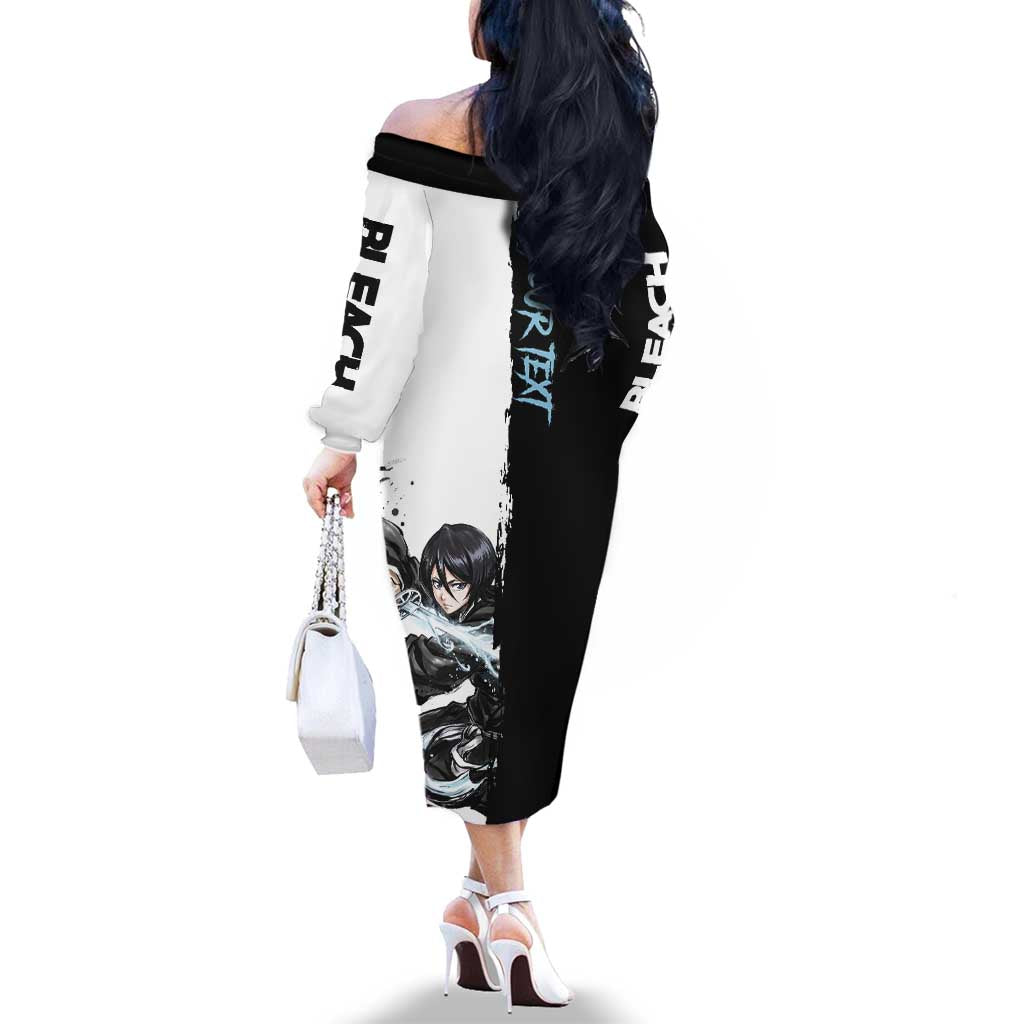 Personalized Rukia Kuchiki Family Matching Off The Shoulder Long Sleeve Dress and Hawaiian Shirt Ink Splash Anime Brush Style