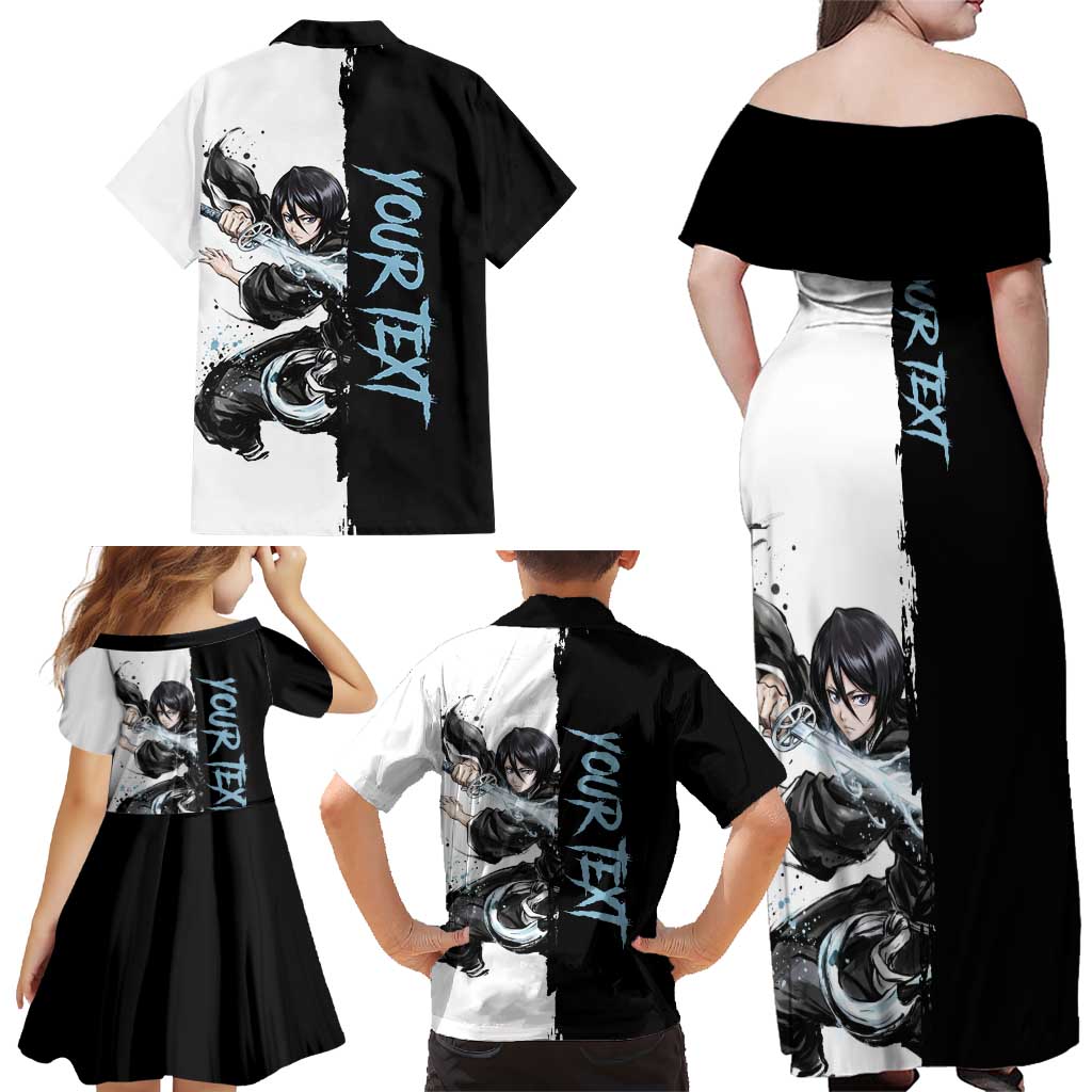 Personalized Rukia Kuchiki Family Matching Off Shoulder Maxi Dress and Hawaiian Shirt Ink Splash Anime Brush Style